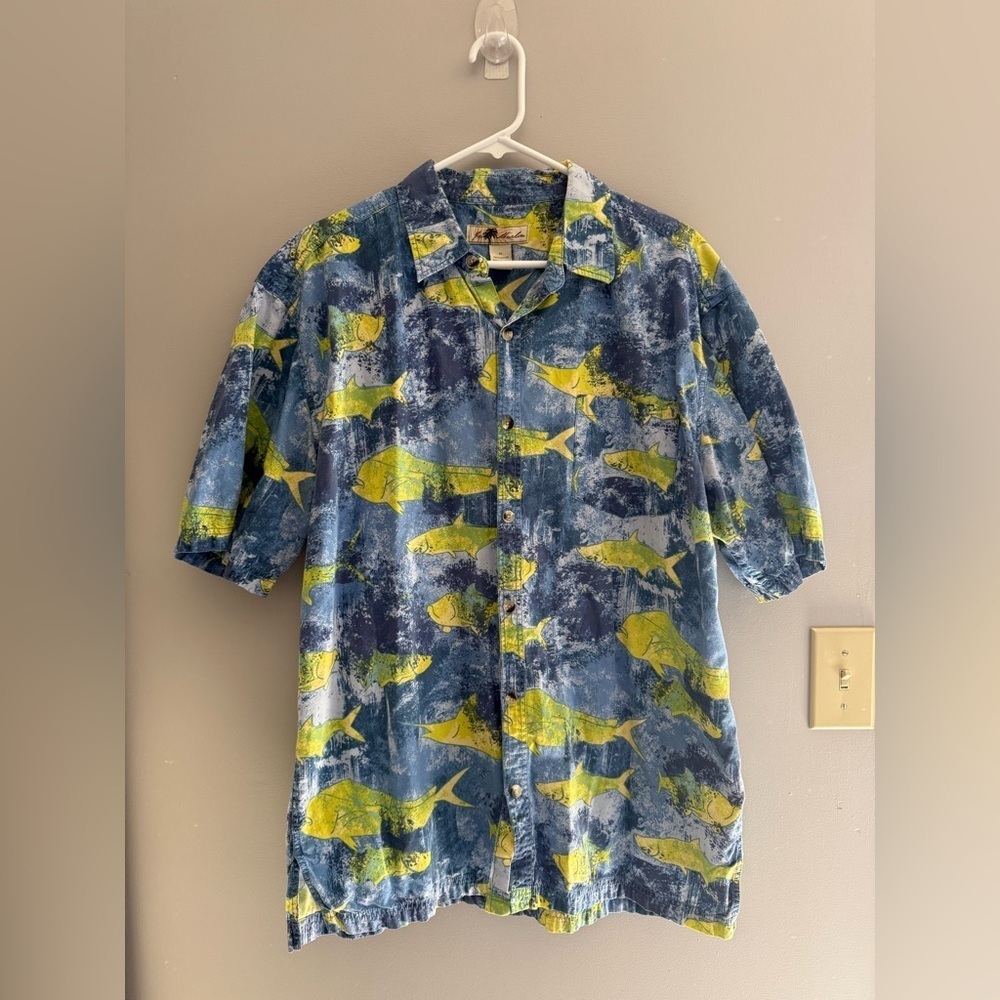 Joe Marlin Mens Short Sleeve Button Up Shirt SZ XL 100% Cotton Marlin Fish